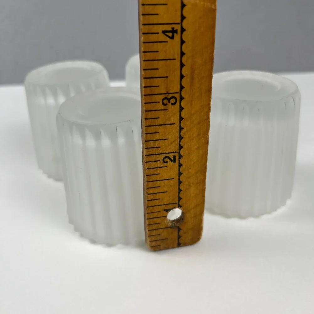 Scalloped Glass Votive Candle Holders Set of 4 White Frosted Ribbed